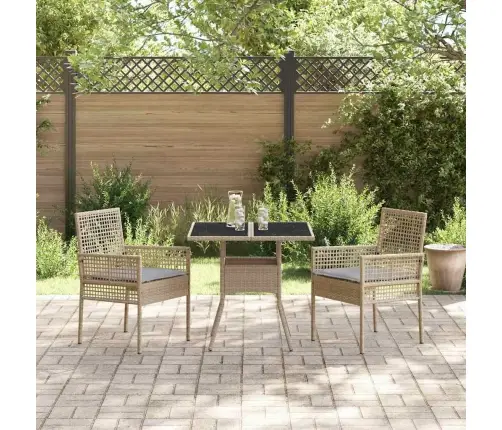 3 Daļu Dārza Ēdamgalds Bēšs Polyratans Vidaxl