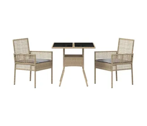 3 Daļu Dārza Ēdamgalds Bēšs Polyratans Vidaxl