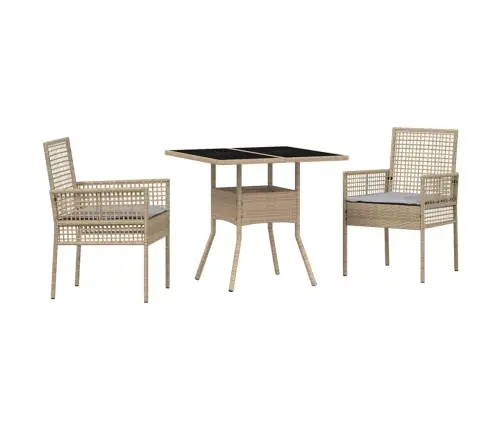 3 Daļu Dārza Ēdamgalds Bēšs Polyratans Vidaxl