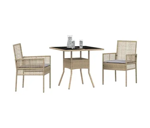 3 Daļu Dārza Ēdamgalds Bēšs Polyratans Vidaxl