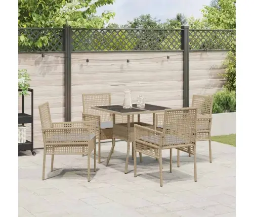 5 Daļu Dārza Ēdamgalds Bēšs Poli Rotangpalma Vidaxl