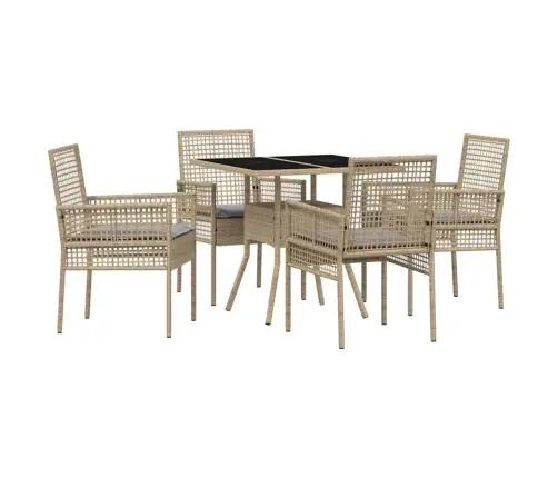 5 Daļu Dārza Ēdamgalds Bēšs Poli Rotangpalma Vidaxl