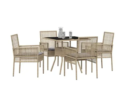 5 Daļu Dārza Ēdamgalds Bēšs Poli Rotangpalma Vidaxl