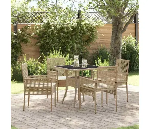 5 Daļīgu Dārza Ēdamgalds Bēšs Poli Rotangpalma Vidaxl