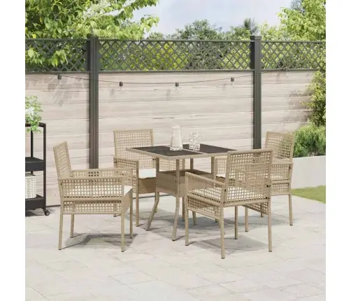 5 Daļīgu Dārza Ēdamgalds Bēšs Poli Rotangpalma Vidaxl