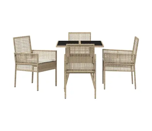 5 Daļīgu Dārza Ēdamgalds Bēšs Poli Rotangpalma Vidaxl