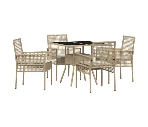 5 Daļīgu Dārza Ēdamgalds Bēšs Poli Rotangpalma Vidaxl