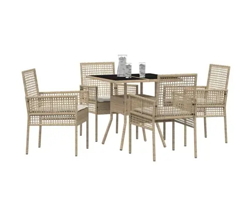 5 Daļīgu Dārza Ēdamgalds Bēšs Poli Rotangpalma Vidaxl