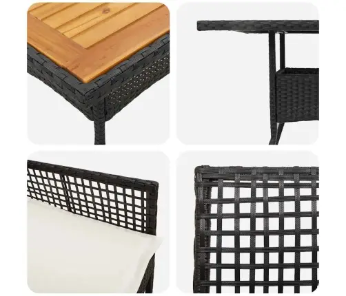 3 Daļu Dārza Ēdamkomplekts Ar Spilveniem Melnā Poli Rotangpalmas Vidaxl