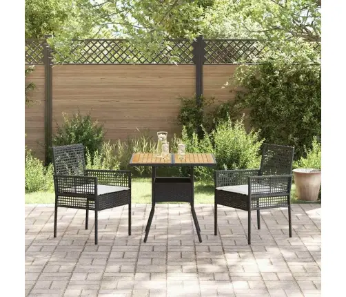 3 Daļu Dārza Ēdamkomplekts Ar Spilveniem Melnā Poli Rotangpalmas Vidaxl