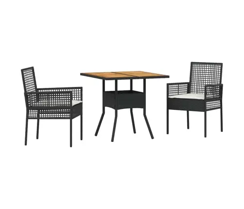 3 Daļu Dārza Ēdamkomplekts Ar Spilveniem Melnā Poli Rotangpalmas Vidaxl