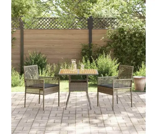 3 Daļu Dārza Ēdamset Ar Spilveniem Pelēkā Poli Rotangpalmas Vidaxl