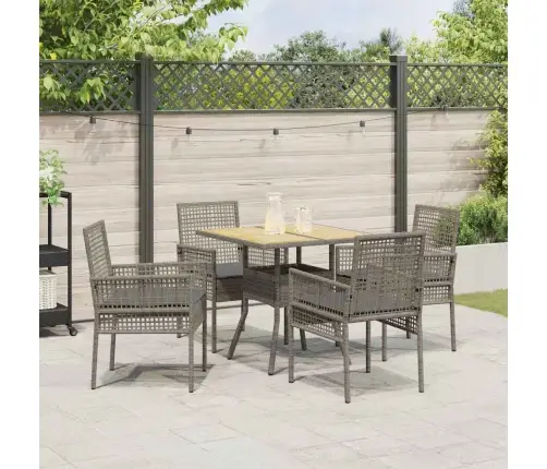 5 Daļu Dārza Ēdamgalds Ar Spilveniem Pelēkā Polirotangā Vidaxl