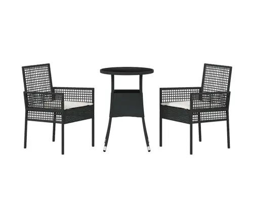 3 Daļu Dārza Ēdamgalds Melnas Polietilēna Rotangpalmas Vidaxl