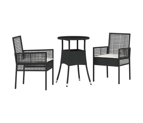 3 Daļu Dārza Ēdamgalds Melnas Polietilēna Rotangpalmas Vidaxl