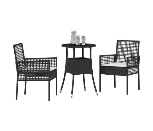 3 Daļu Dārza Ēdamgalds Melnas Polietilēna Rotangpalmas Vidaxl