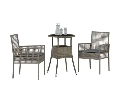 3 Daļu Dārza Ēdamgalds Komplekts Pelēkā Poliratanā Vidaxl