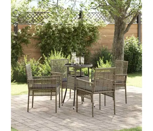 5 Daļu Dārza Ēdamgalds Pelēki Poli Rotangpalmas Vidaxl