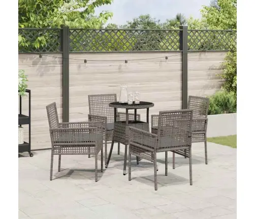 5 Daļu Dārza Ēdamgalds Pelēki Poli Rotangpalmas Vidaxl