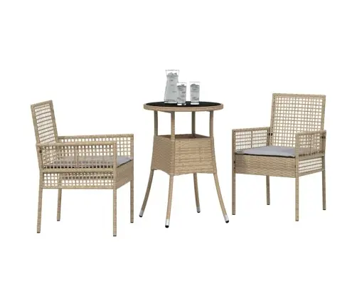 3 Daļu Dārza Ēdamgaldu Komplekts Bēšs Polirata Vidaxl