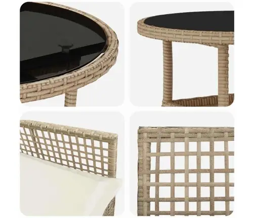 Sodo Valgomojo Komplektas 3 Pcs Smėlio Poli Ratanas