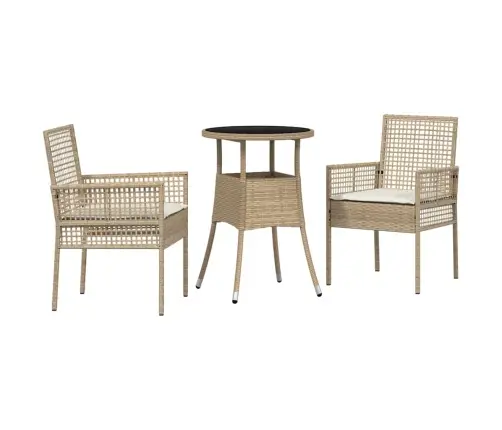 Sodo Valgomojo Komplektas 3 Pcs Smėlio Poli Ratanas