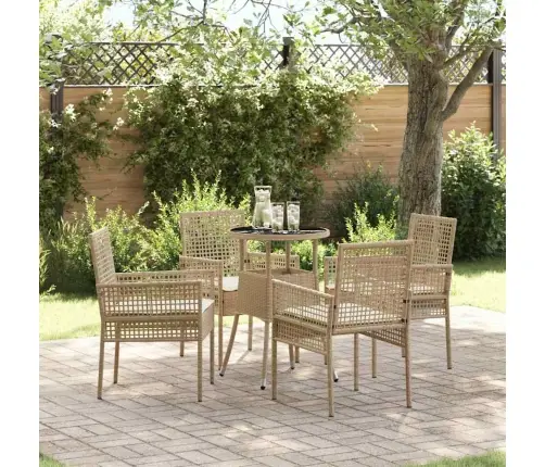 5 Daļu Dārza Ēdamgalds Bēšā Polietilēna Rotangpalma Vidaxl