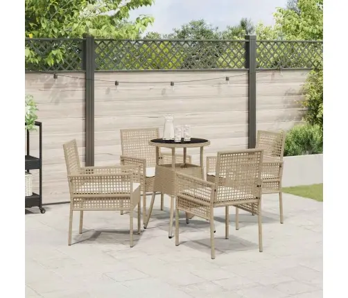 5 Daļu Dārza Ēdamgalds Bēšā Polietilēna Rotangpalma Vidaxl