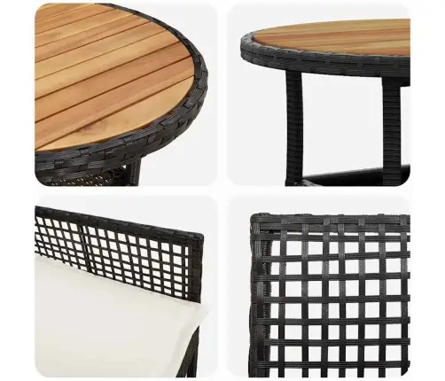 Sodo Valgomojo Komplektas 3 Pcs Juoda Poli Ratanas