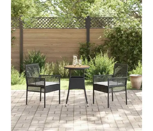 Sodo Valgomojo Komplektas 3 Pcs Juoda Poli Ratanas