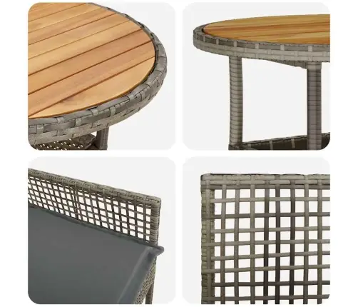 3 Daļu Dārza Ēdamgalds Pelēkā Poliratanā Vidaxl