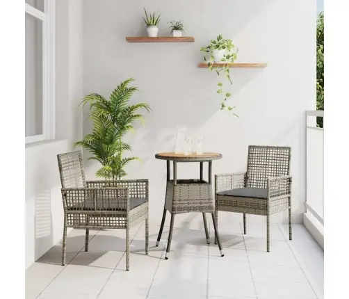 3 Daļu Dārza Ēdamgalds Pelēkā Poliratanā Vidaxl