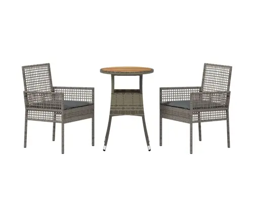 3 Daļu Dārza Ēdamgalds Pelēkā Poliratanā Vidaxl