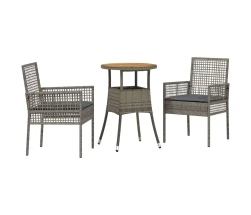 3 Daļu Dārza Ēdamgalds Pelēkā Poliratanā Vidaxl