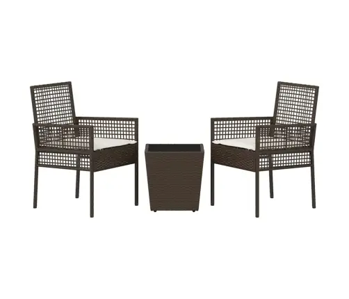 3 Daļu Dārza Bistro Komplekts Ar Spilveniem Brūnā Polietilēna Rotangpalma Vidaxl