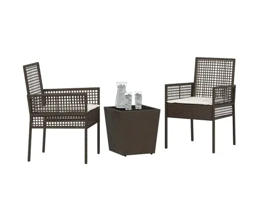 3 Daļu Dārza Bistro Komplekts Ar Spilveniem Brūnā Polietilēna Rotangpalma Vidaxl