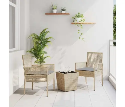 3 Vienību Dārza Bistro Komplekts Ar Spilveniem Bēšs Poliratan Vidaxl