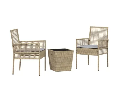 3 Vienību Dārza Bistro Komplekts Ar Spilveniem Bēšs Poliratan Vidaxl