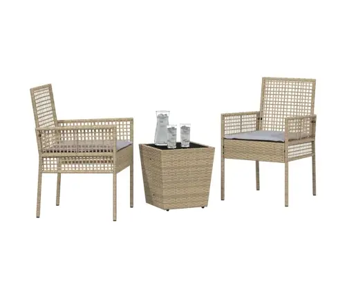 3 Vienību Dārza Bistro Komplekts Ar Spilveniem Bēšs Poliratan Vidaxl