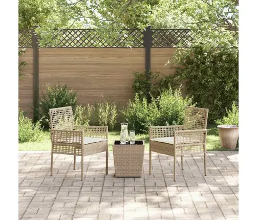 3 Daļu Dārza Bistro Komplekts Ar Spilveniem Bēšā Poliratanā Vidaxl