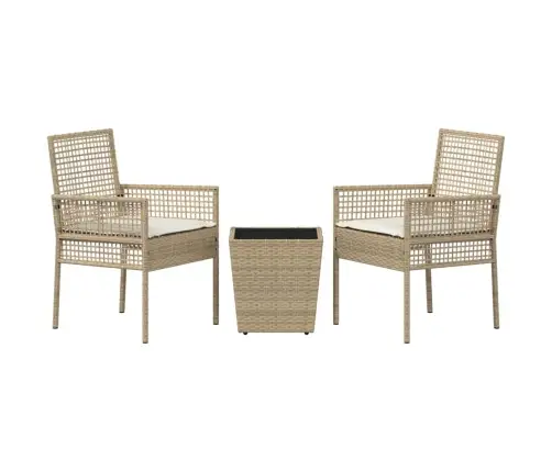 3 Daļu Dārza Bistro Komplekts Ar Spilveniem Bēšā Poliratanā Vidaxl