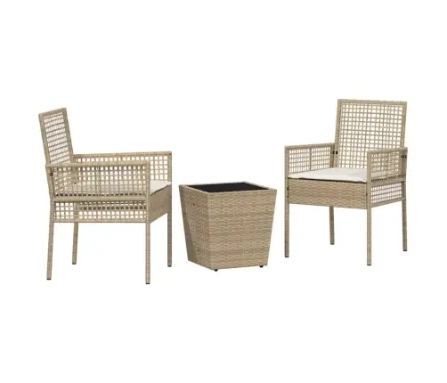 3 Daļu Dārza Bistro Komplekts Ar Spilveniem Bēšā Poliratanā Vidaxl