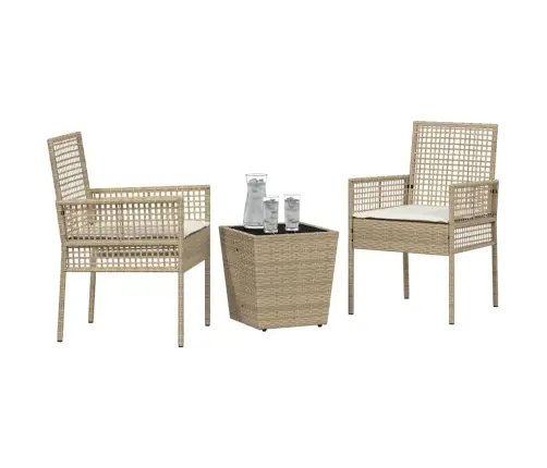 3 Daļu Dārza Bistro Komplekts Ar Spilveniem Bēšā Poliratanā Vidaxl