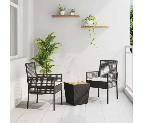 Sodo Bistro Rinkinys 3 Pcs Juoda Poliratanas