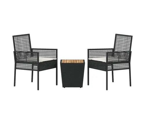 Sodo Bistro Rinkinys 3 Pcs Juoda Poliratanas