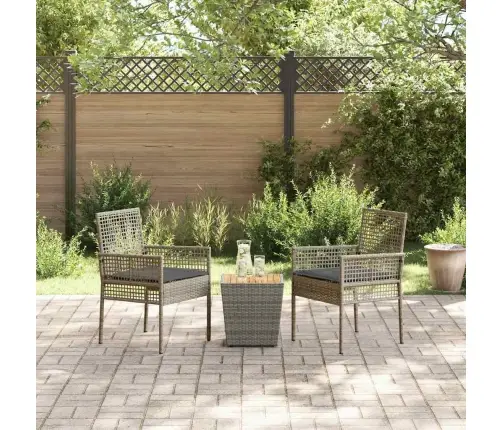 3 Daļu Dārza Bistro Komplekts Ar Spilveniem Pelēks Polyratan Vidaxl