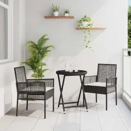 Dārza Bistro Komplekts 3 Pcs Melna Poliūtu Rotangpalma Vidaxl