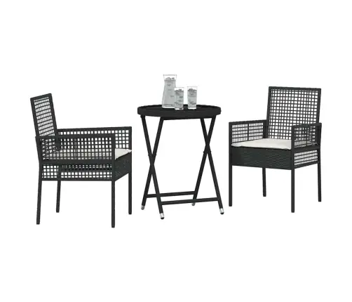 3 Daļu Dārza Bistro Komplekts Ar Spilveniem Melns Poliratans Vidaxl 3 Daļu Dārza Bistro Komplekts Ar Spilveniem Melns Poliratans Vidaxl