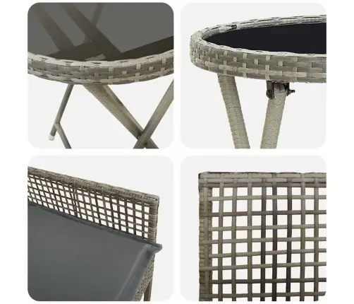 Sodo Bistro Rinkinys 3 Pcs Pilka Poli Ratanas