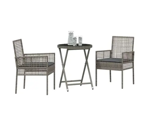 Sodo Bistro Rinkinys 3 Pcs Pilka Poli Ratanas